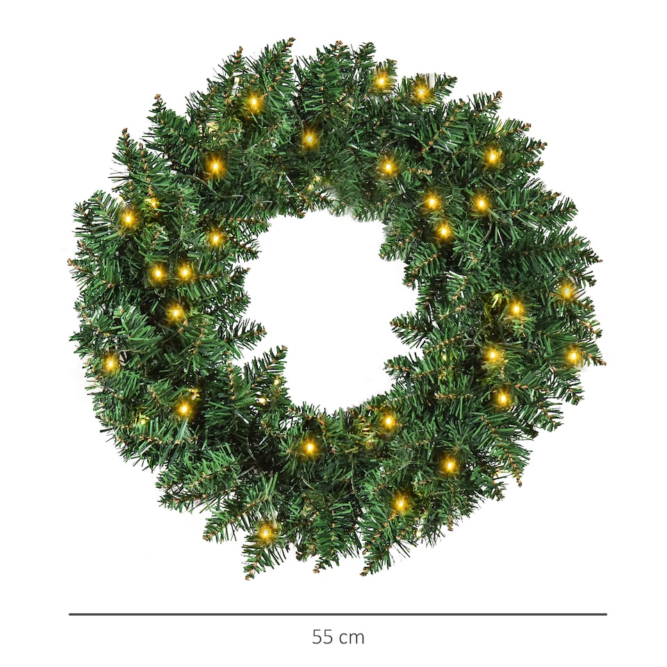 image 1 of HOMCOM Christmas Wreath 50 Warm White LED Lights Ideal Artificial Decor