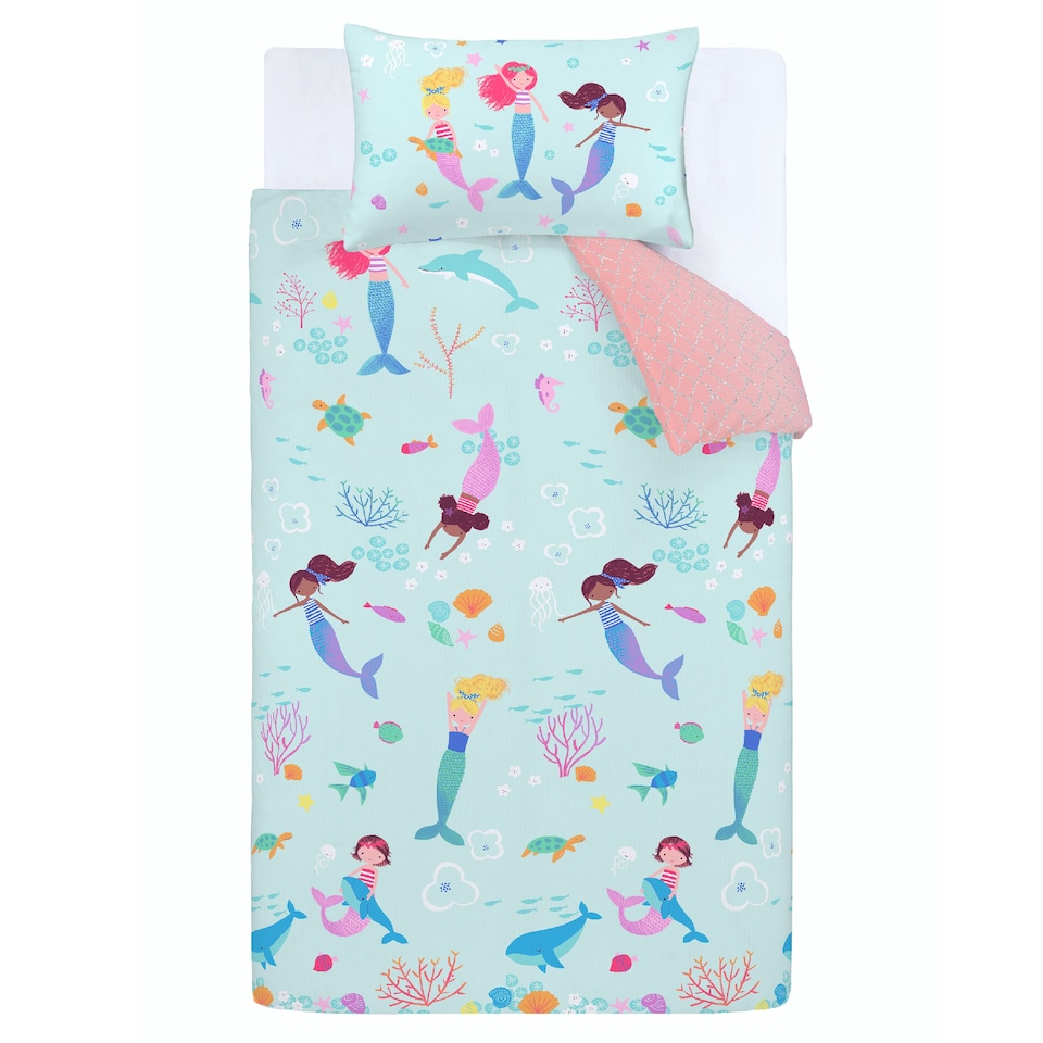 image 1 of Mermaid Reversible Duvet Cover Set | Blue