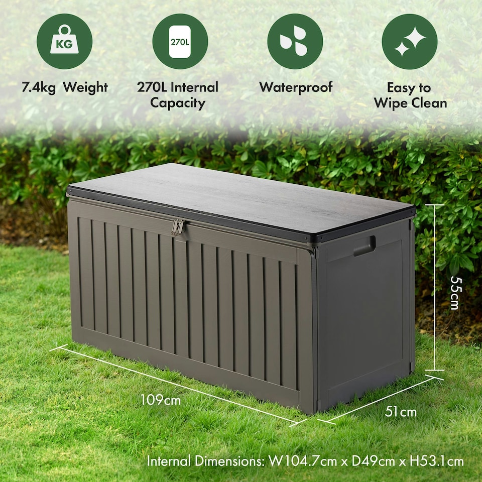 image 1 of VonHaus Garden Storage Box 270L Weatherproof with Lockable Lid