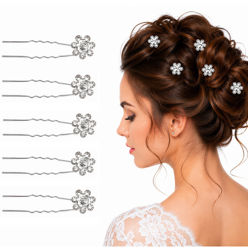 image 1 of Crystal Rose Flower Hair Pins, Clips with Rhinestone Flowers - 1pc
