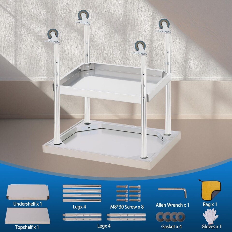 image 1 of London Boutique Commercial Stainless Steel Work Table with Adjustable Undershelf and Wheels, Silver, 24 x 24 x 35 in