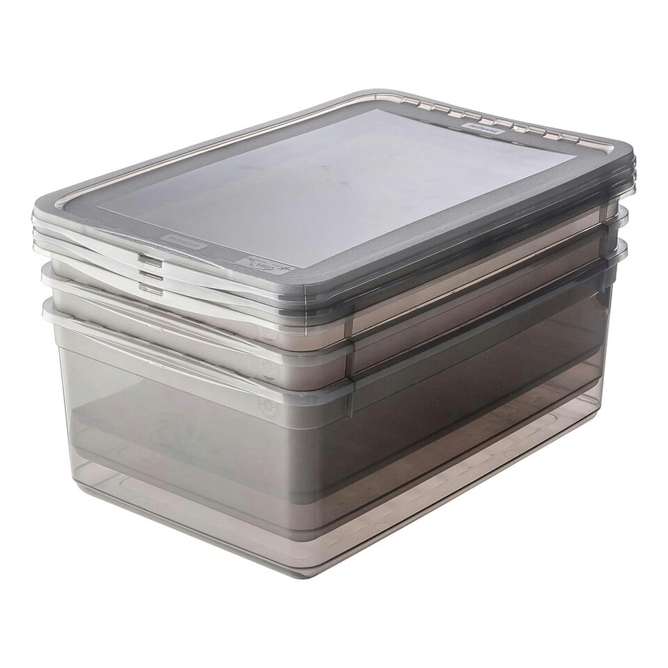 image 1 of Keeeper Set of 3 Storage Boxes 11 Litre with Lid and Air Control System - Transparent Grey