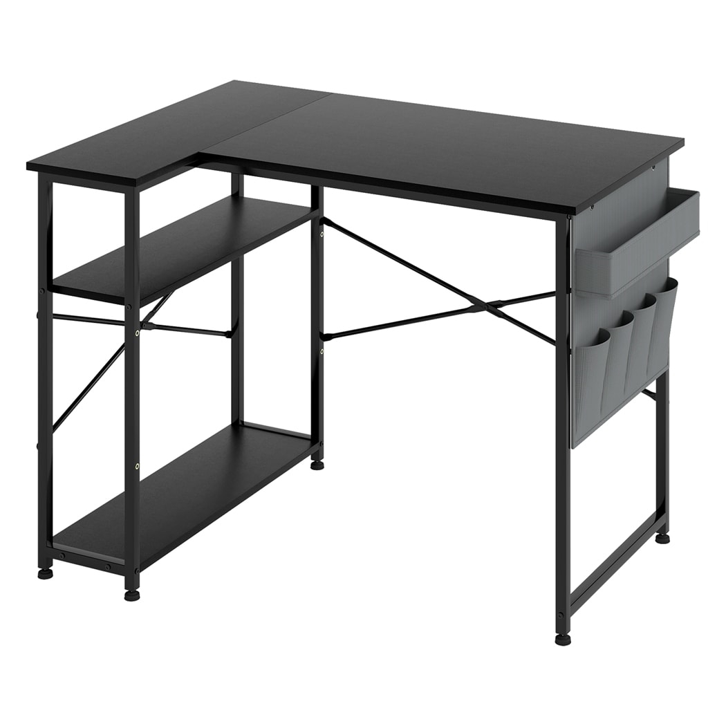 Levede L-Shaped Gaming Computer Desk 2 Storage Shelves Home Office Corner