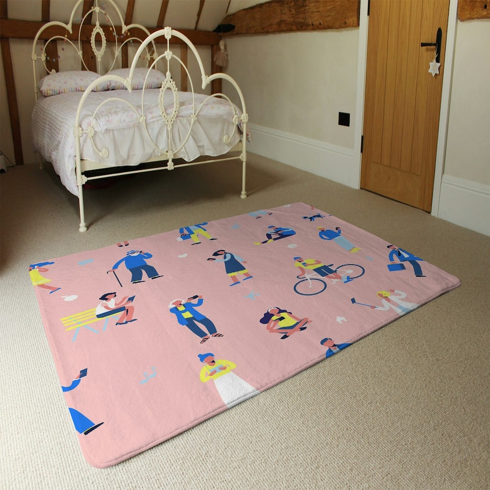 image 1 of different people with mobile phones and gadgets (Rug) Pink | Small: 60x110cm