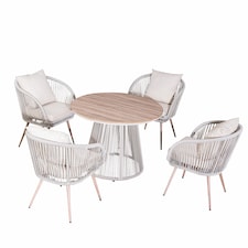 Direct Wicker Outdoor Garden Iron Woven Round Dining Table Set with Four Chairs