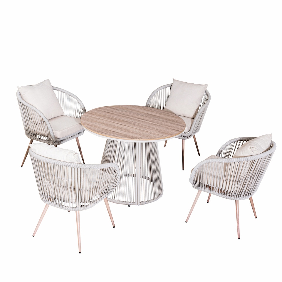 image 1 of Direct Wicker Outdoor Garden Iron Woven Round Dining Table Set with Four Chairs