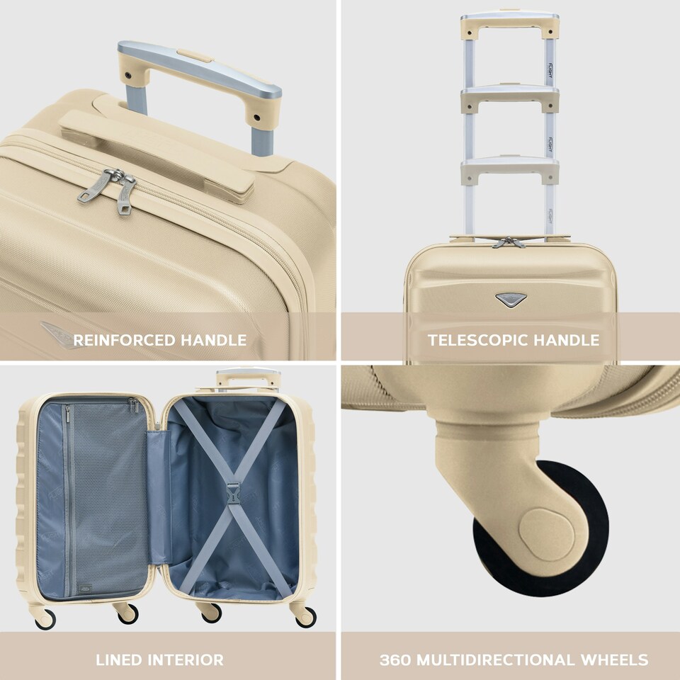 image 1 of 55x35x25cm Air France & KLM Maximum Size Cabin Carry On - Lightweight 4 Wheel ABS Hard Case Cabin Carry On Hand Luggage 35+ Airline Approved Cream | Champagne | Cabin Bag