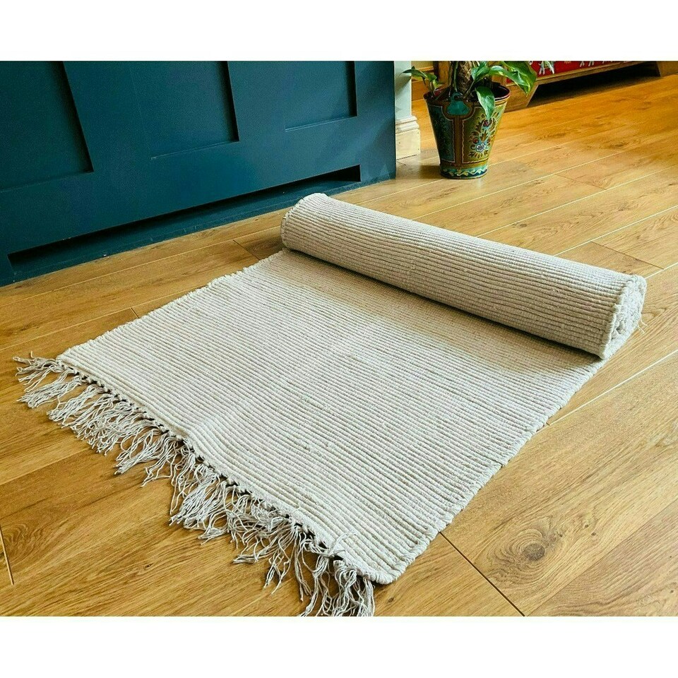image 1 of Hush Hand Loomed Soft Rug in Muted Colours - Cotton - L90 x W150 cm - Natural Brown