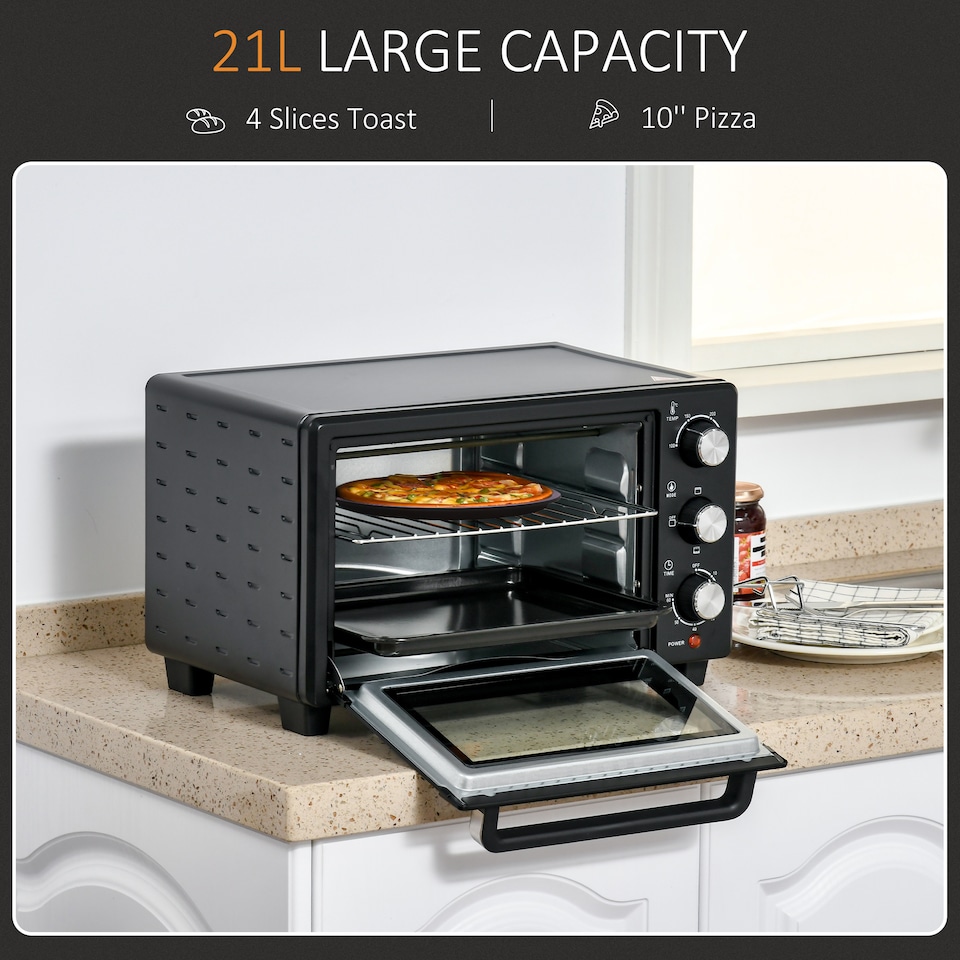image 1 of HOMCOM Mini Oven 21L Electric Grill w/ Adjustable Temp Timer 1400W, Black