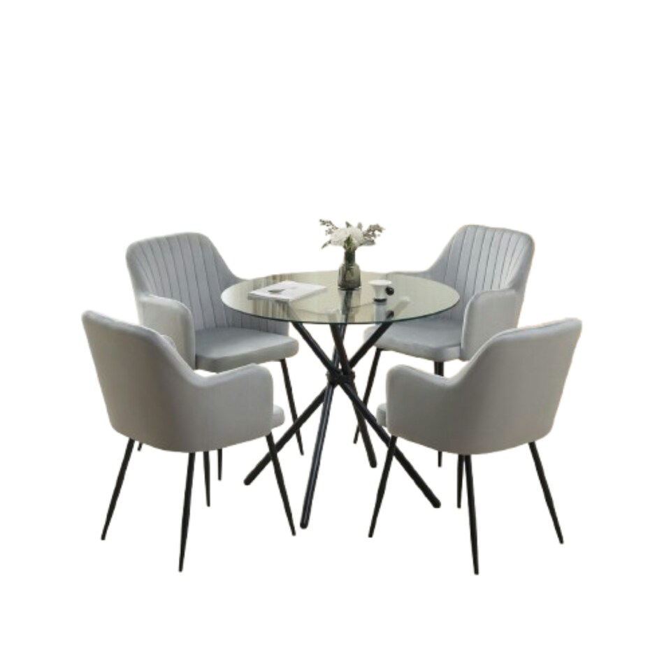 image 1 of New York Dining Table with 4 Charlotte Velvet Chairs Black