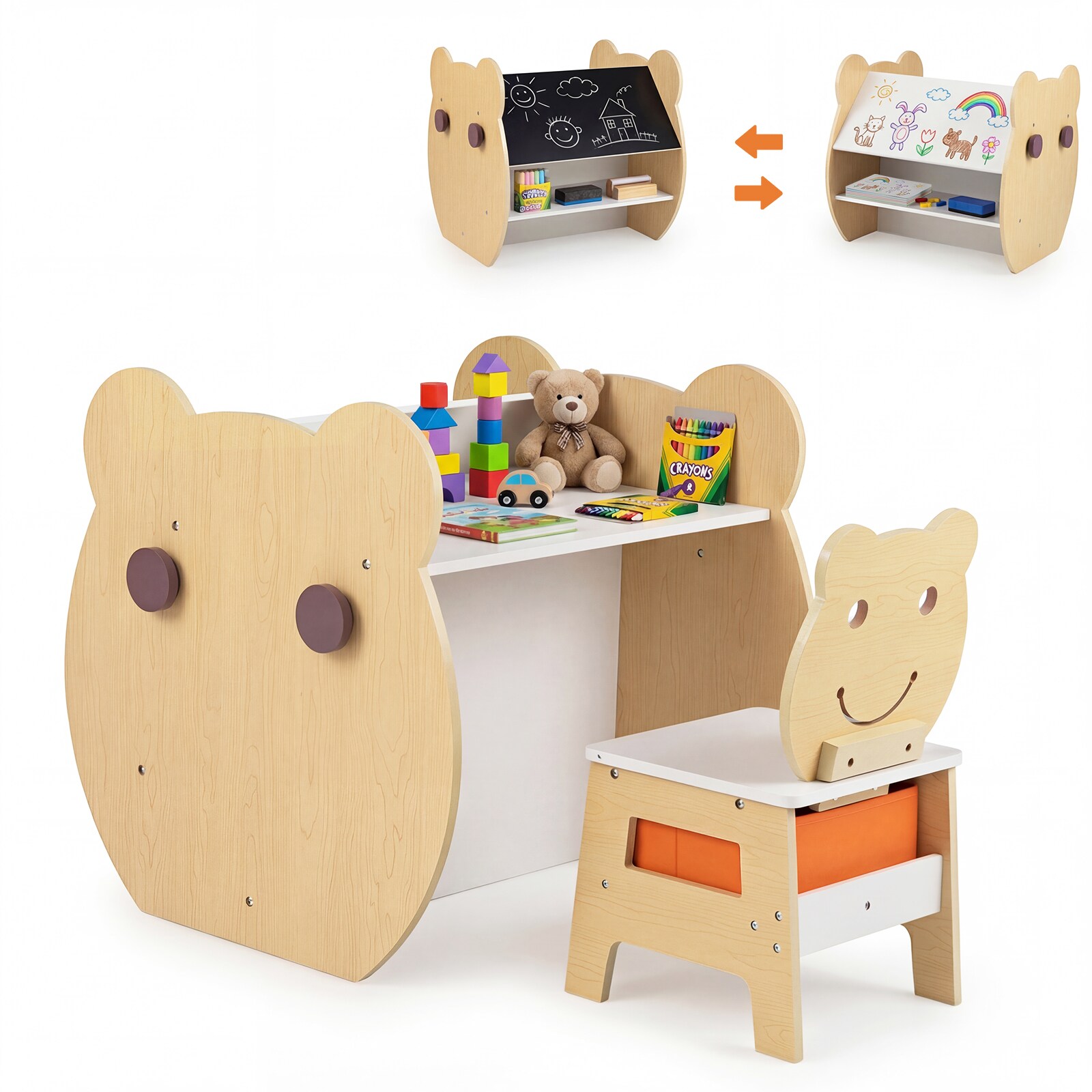 COSTWAY Kidsâ Art Table & Chair 3-in-1 Toddler Activity Table w/ Storage