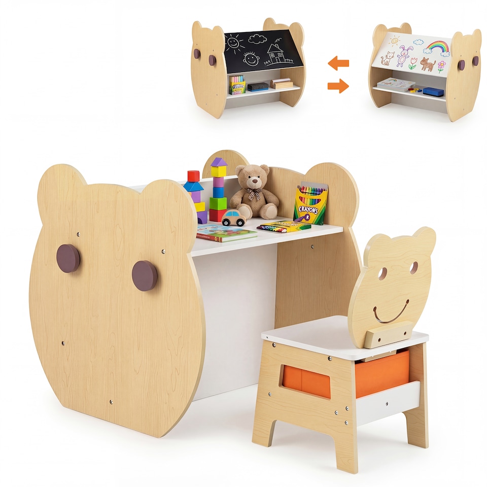 image 1 of COSTWAY Kids’ Art Table & Chair 3-in-1 Toddler Activity Table w/ Storage