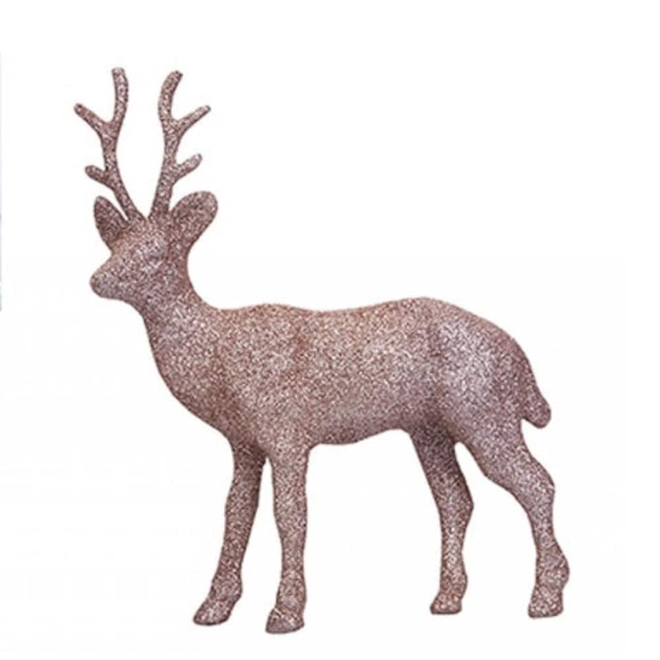 Rose Gold Glitter Reindeer Christmas Decoration 17cm