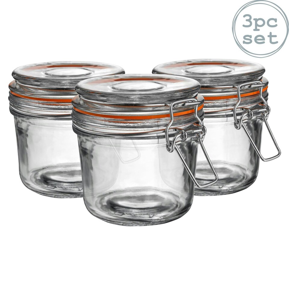 image 1 of Argon Tableware Glass Storage Jars - 350ml - Orange Seal - Pack of 3