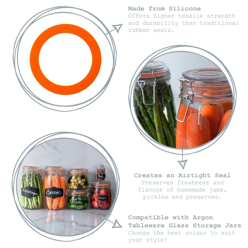 image 1 of Argon Tableware Glass Storage Jar Seals - Medium - Black - Pack of 6