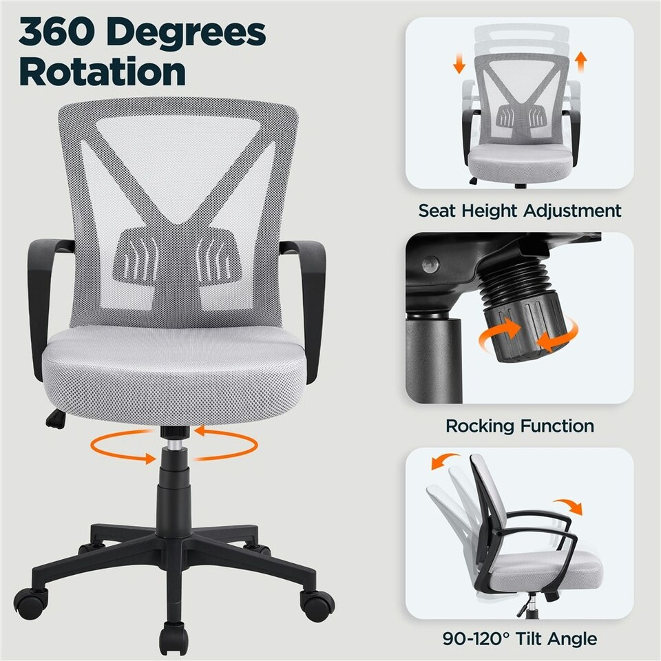 image 1 of Yaheetech Adjustable Computer Chair Study Chair with Mid Back Grey | Light Grey