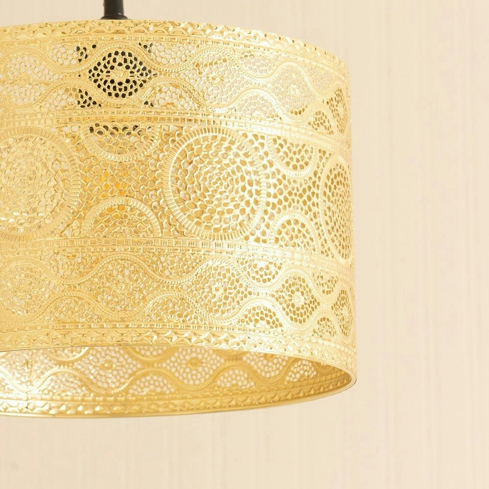 image 1 of ValueLights Casablanca Gold Easy Fit Metal Drum Lamp Shade