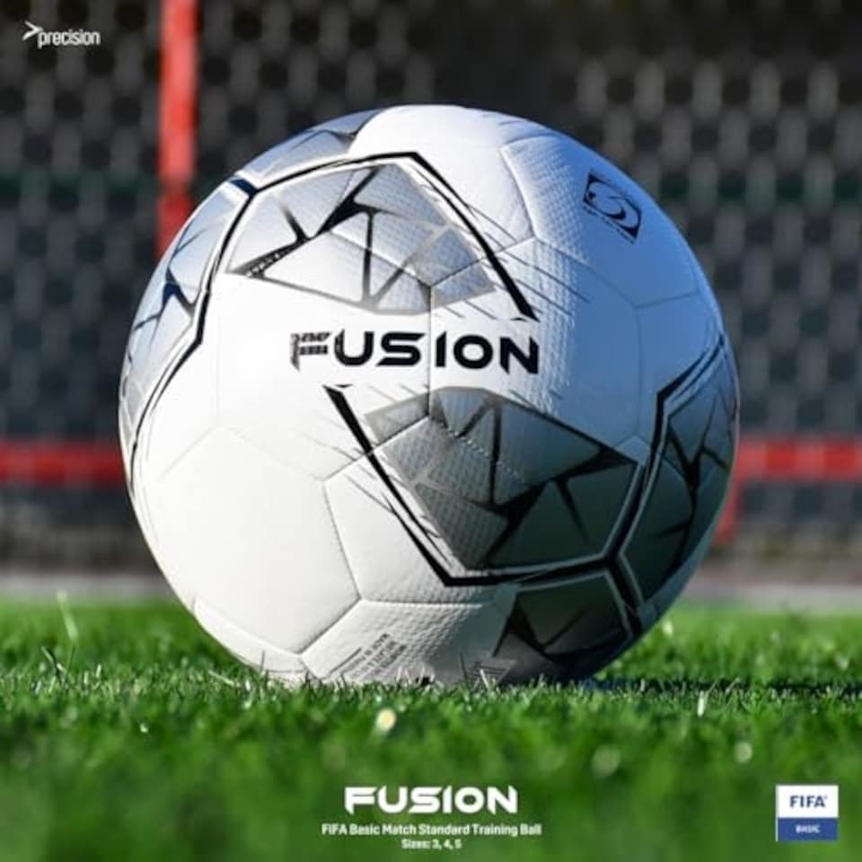 image 1 of Precision Fusion FIFA Basic Training Ball - 4 - White/Silver/Black/White - Precision - PRF2624 White