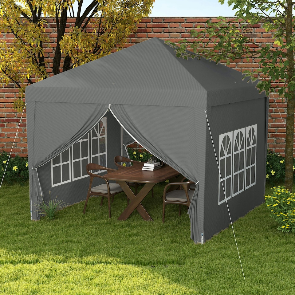 image 1 of Outsunny 3mx3m Pop Up Gazebo Party Tent Canopy Marquee with Storage Bag Grey