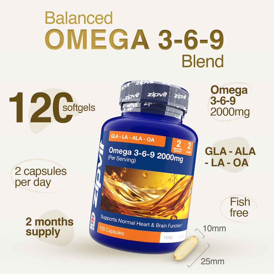 image 1 of Zipvit Omega 3-6-9 2000mg, Brain, Heart & Cholesterol Support, 120 Capsules, 2-Month Supply