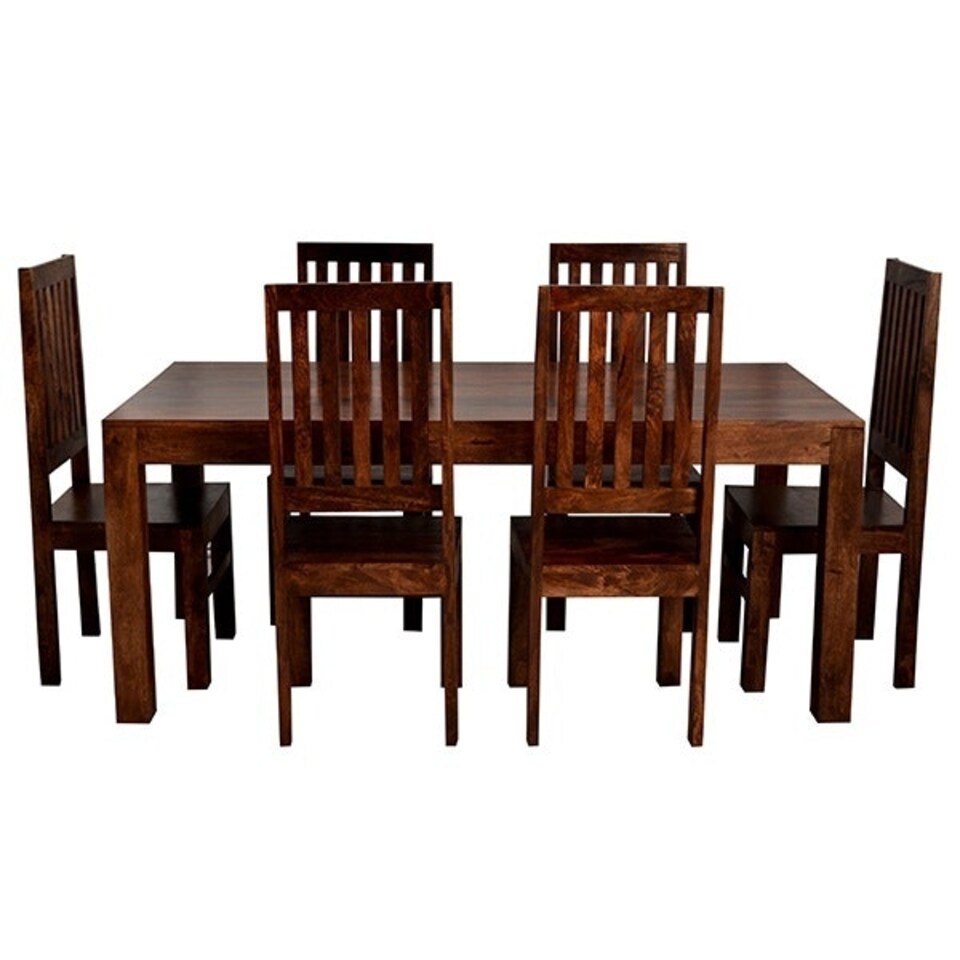 image 1 of Poko Dark Mango 6ft Dining Set with Wooden Chairs