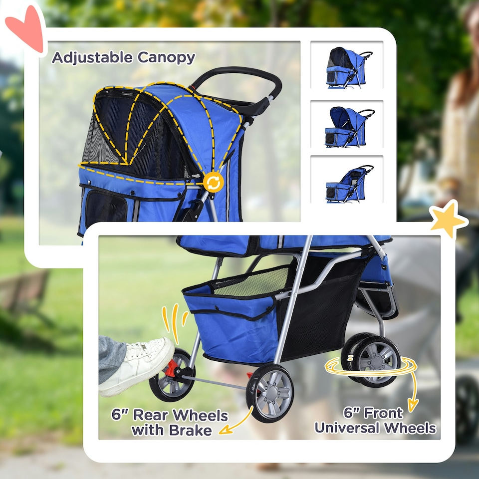 image 1 of PawHut Pet Stroller Pushchair Carrier for Cat Puppy with 3 Wheels Blue