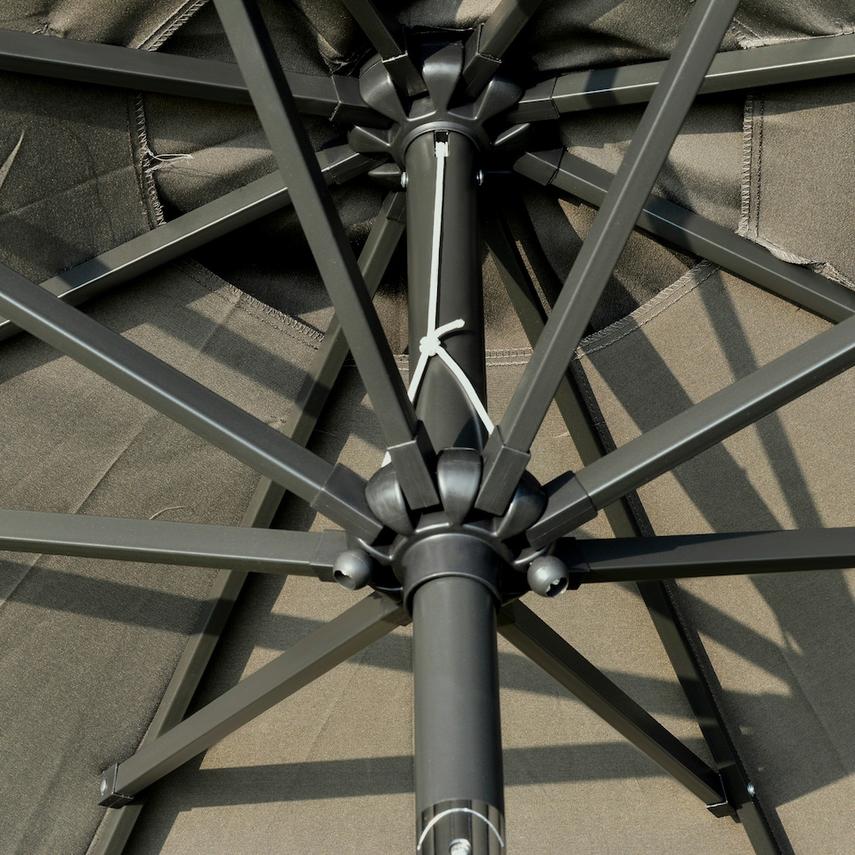 image 1 of Outsunny 2.7m Patio Garden Umbrella Outdoor Parasol Outdoor Market Table Umbrella with Tilt Crank and 24 LEDs Lights Grey