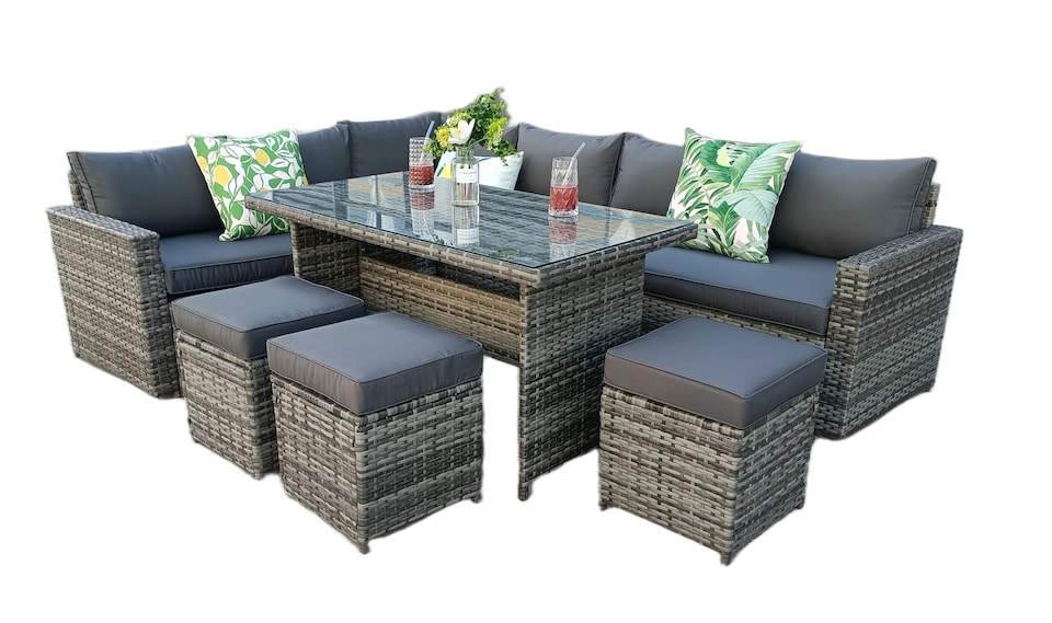 image 1 of The Tarporley Grey 9 Seat Corner Rattan Dining Set - Fixed Table