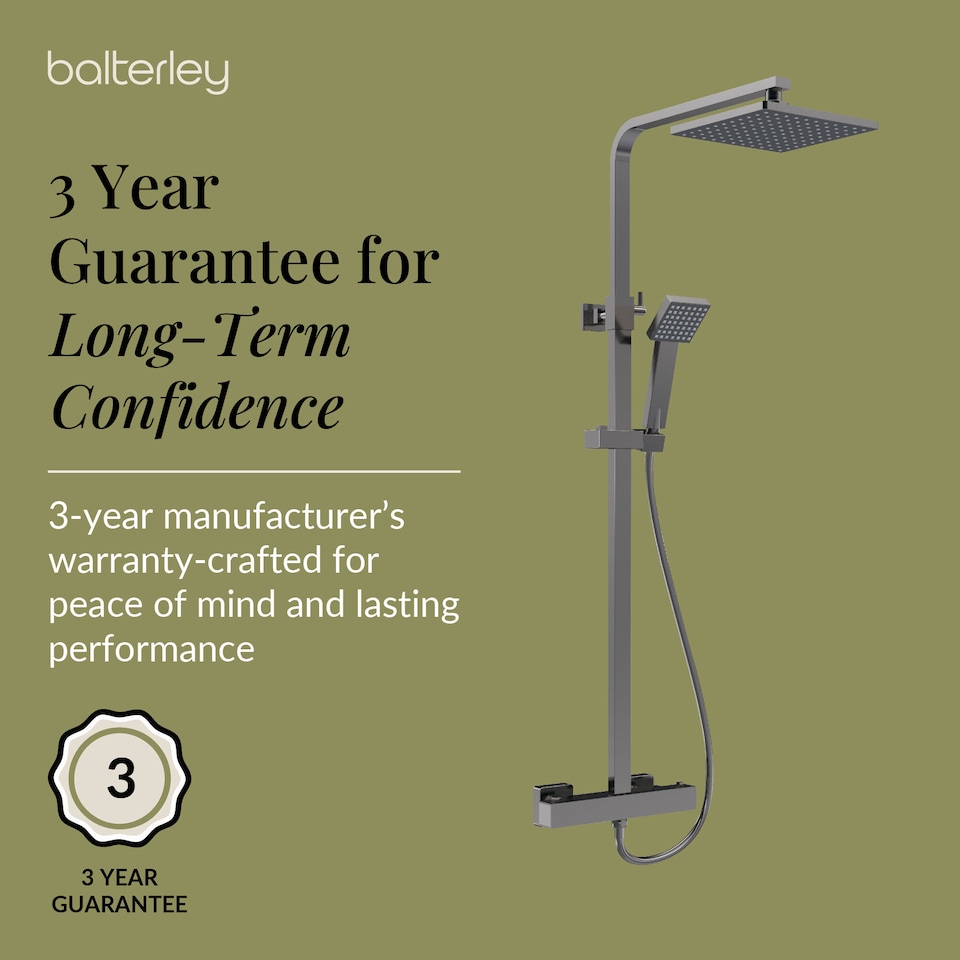 image 1 of Balterley Empire Square Thermostatic Shower Kit with Fixed Head and Adjustable Handset | Silver | Brushed Pewter | 1