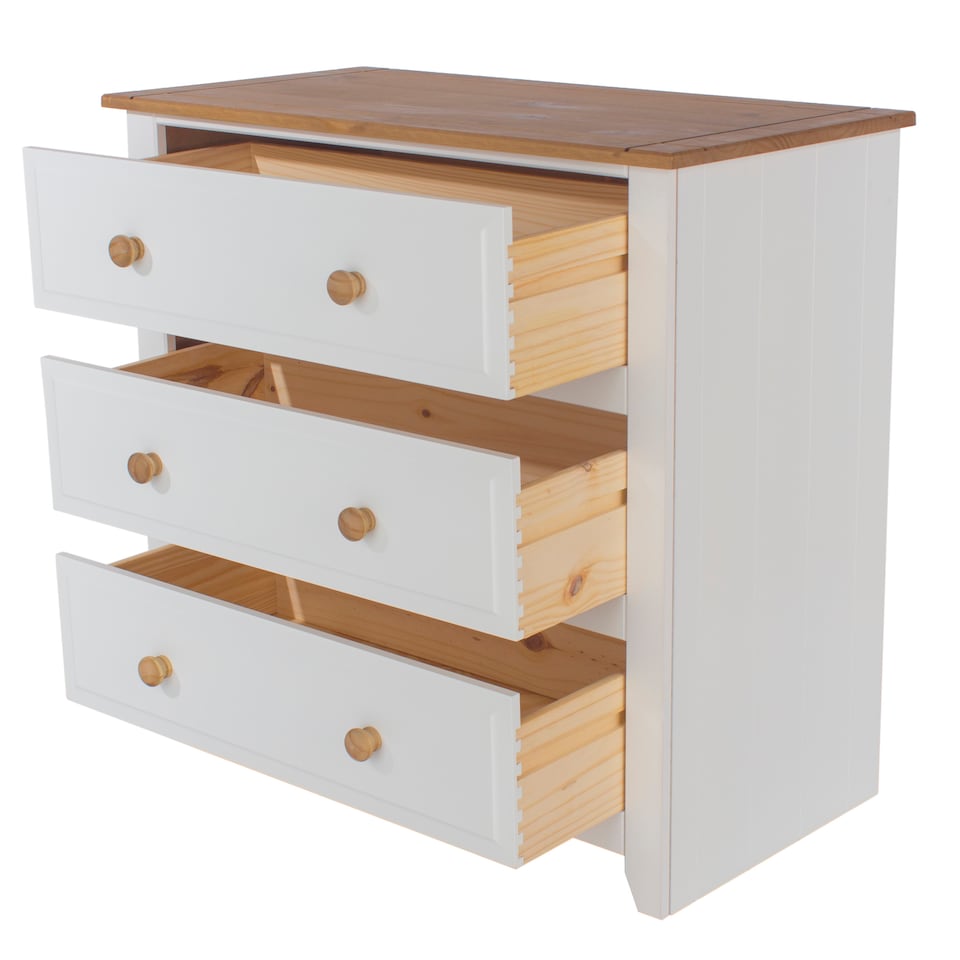 image 1 of Capri 3 Drawer White Chest of Drawers - White Painted Pine Bedroom Storage with Shaker Style Legs | White | White | 1