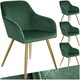 image 1 of Chair Marilyn - with armrests, padded, velvet look, golden steel legs - Set of 4 Green | Dark Green/Gold