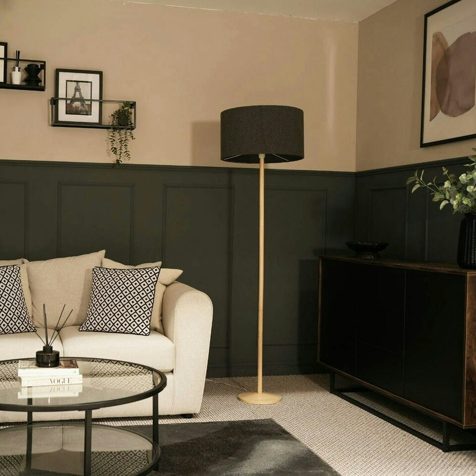 image 1 of ValueLights Triston Painted Natural Floor Lamp with Large Drum Shade