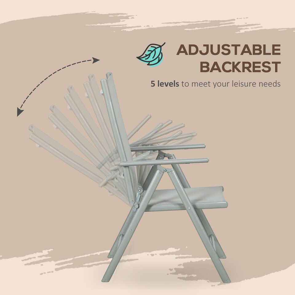 image 1 of Outsunny 7 Piece Garden Dining Set, Outdoor Table and 6 Folding and Reclining Chairs, Aluminium Frame, Tempered Glass Top Table, Texteline Seats, Grey