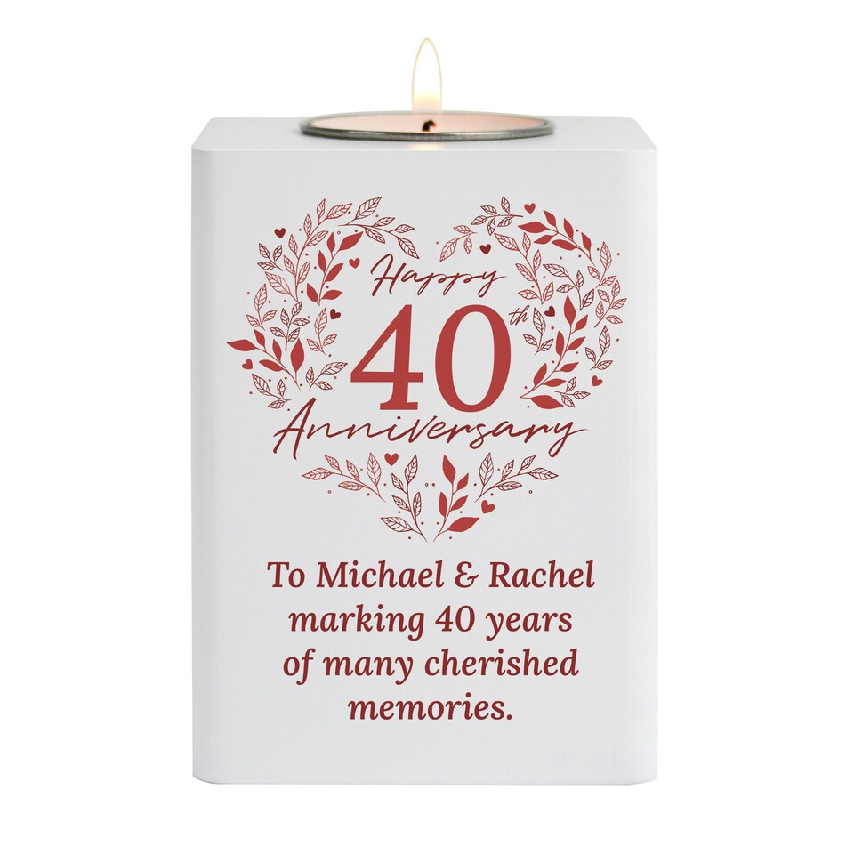 image 1 of Personalised 40th Ruby Wedding Anniversary Tea Light Holder White