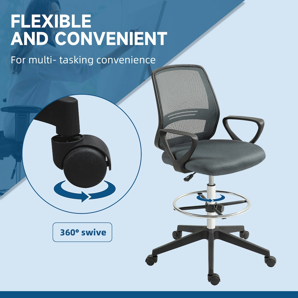 image 1 of Vinsetto Draughtsman Chair Tall Office Chair with Adjustable Height