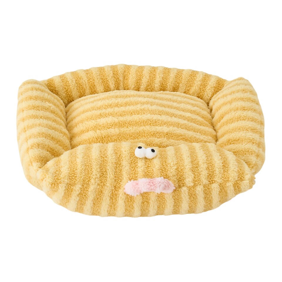 image 1 of Living and Home Soft Striped Plush Pet Bed for Cats & Dogs | Yellow | One Size | 1