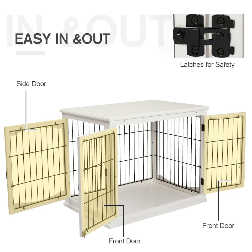 image 1 of PawHut Dog Crate Puppy Cage End Table Design for Medium Dog White