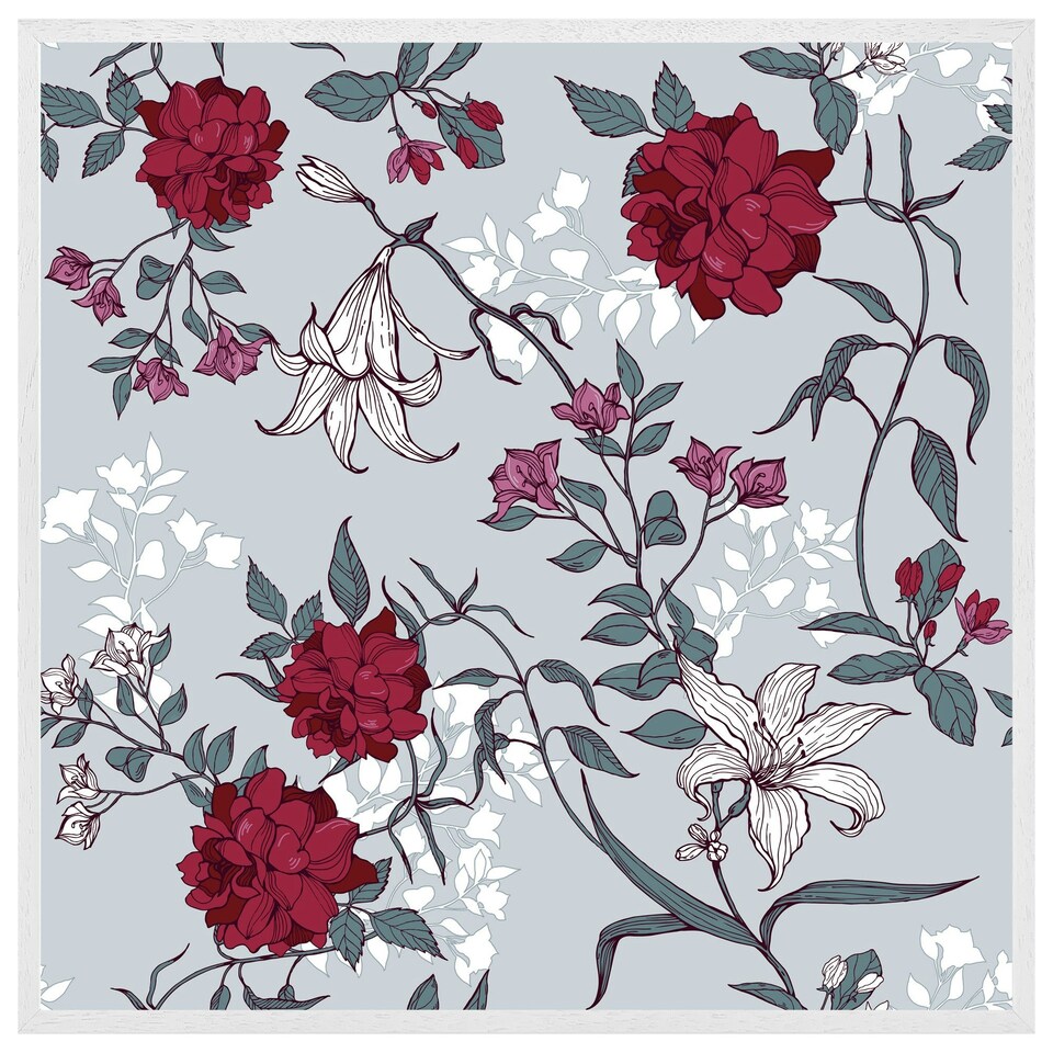 image 1 of Red & white winter floral (Picutre Frame) White | XS