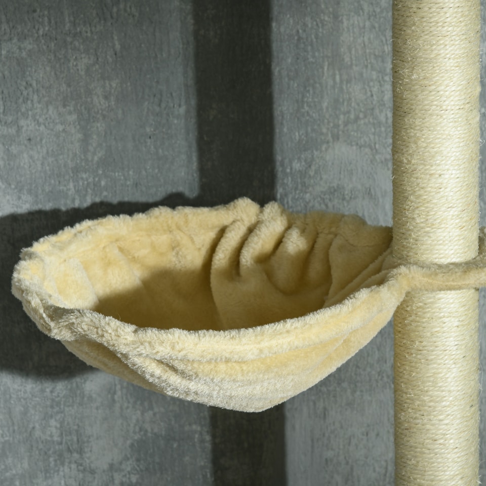 image 1 of PawHut Floor To Ceiling Cat Tree 6-Tier with Scratch Post Bed Hammock