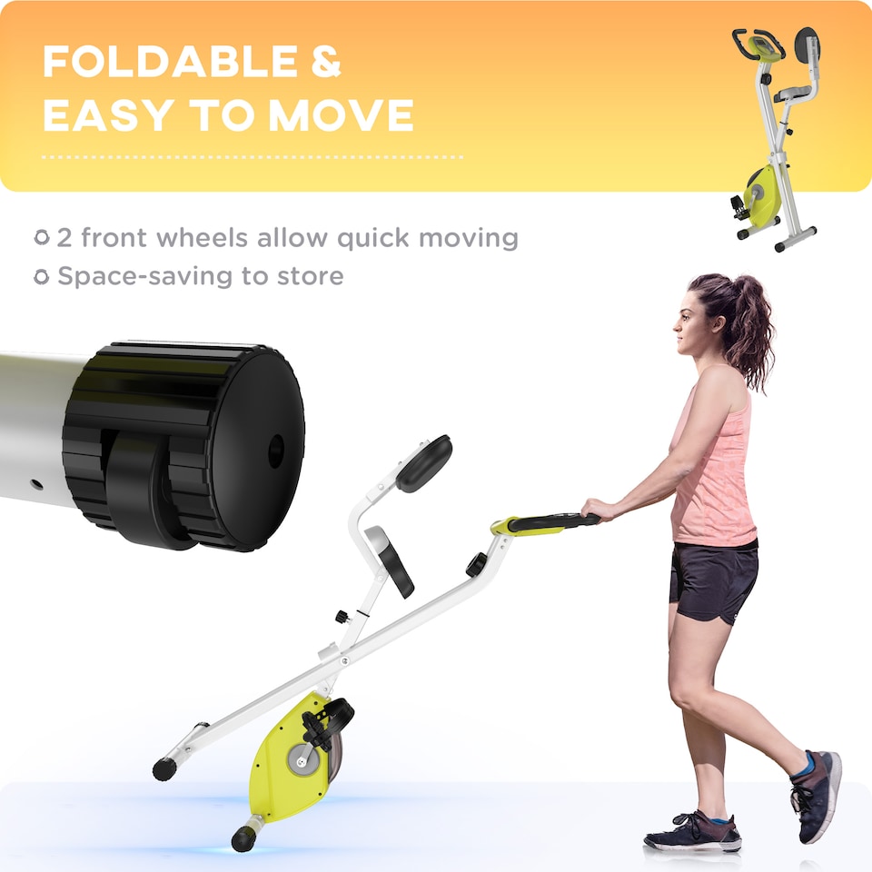 image 1 of HOMCOM Magnetic Resistance Exercise Bike Foldable LCD Adjustable Seat Yellow