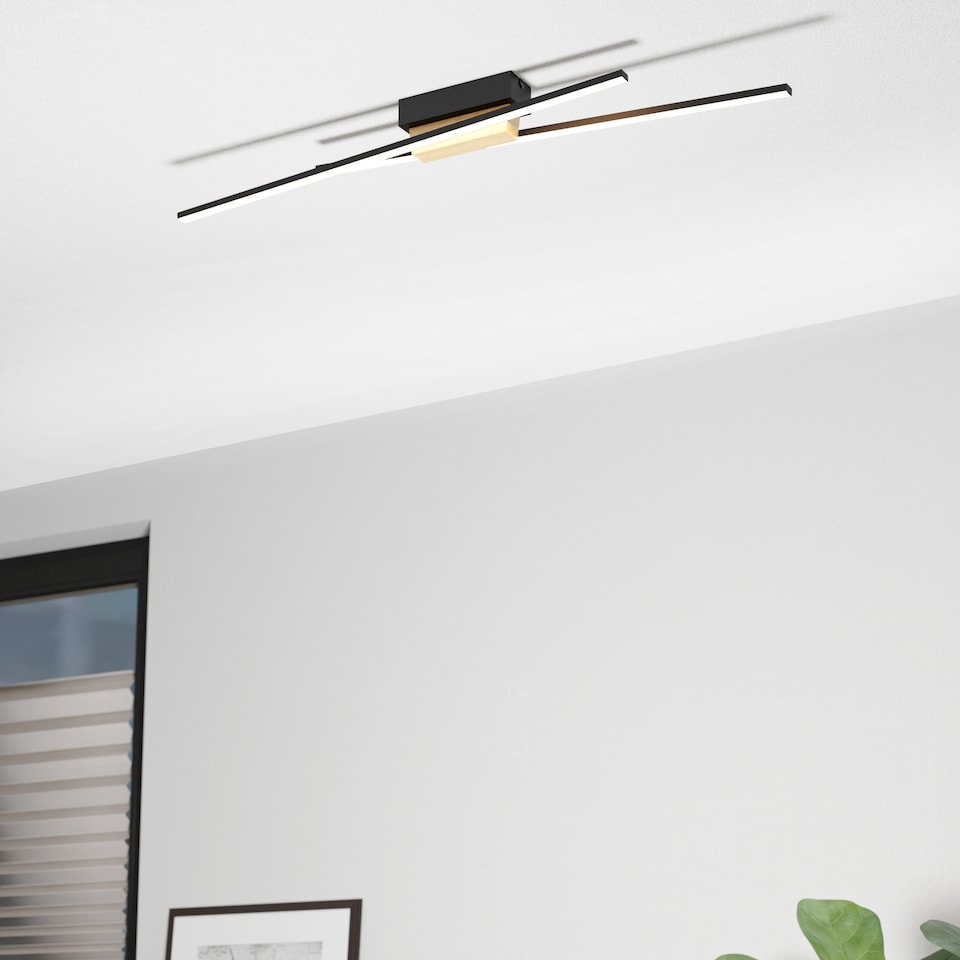 image 1 of EGLO Panagria Modern LED Ceiling Light with Wood Accents WBS | Black