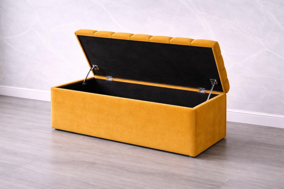 image 1 of Mustard Plush Ottoman Storage Box