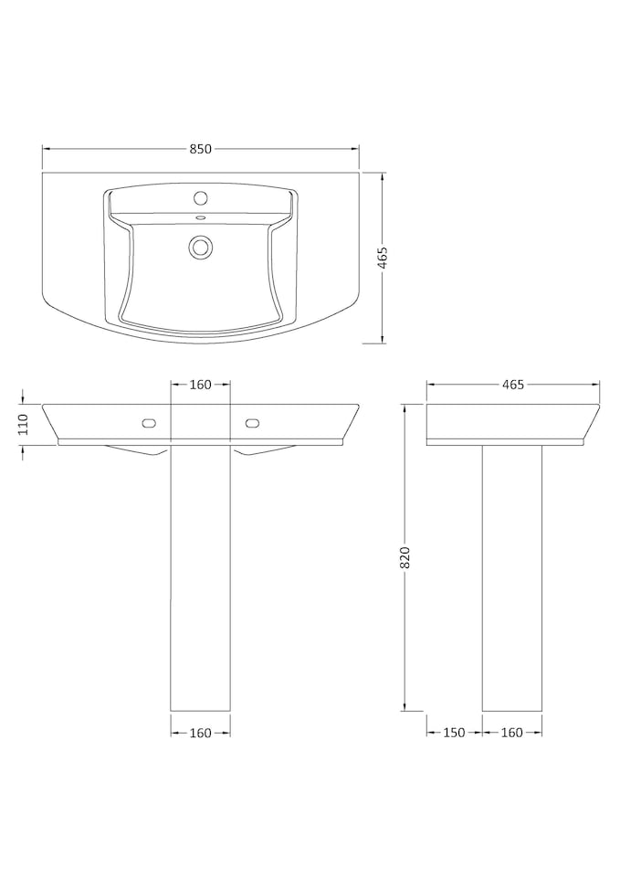 image 1 of Spirit Ceramic Square Basin Full Pedestal Tap Not Included 850mm | White | White | 465 x 850 x 820mm