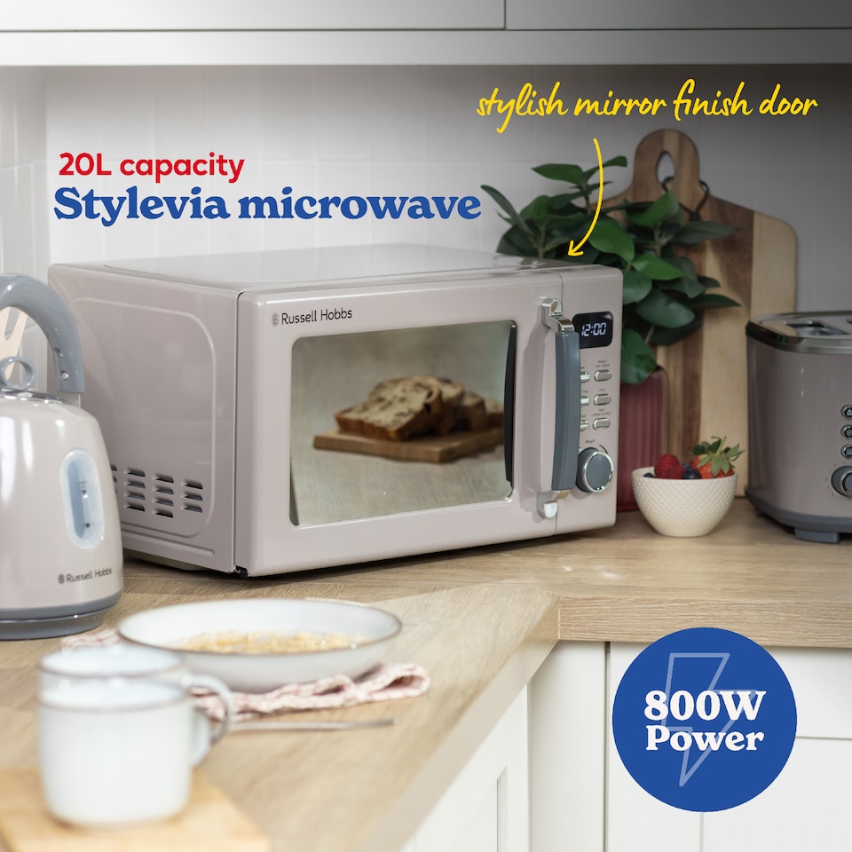 image 1 of Russell Hobbs Mocha Digital Microwave STYLEVIA, 20 Litre 800W with 5 Power Levels, Mirror Finish RHM2026MC