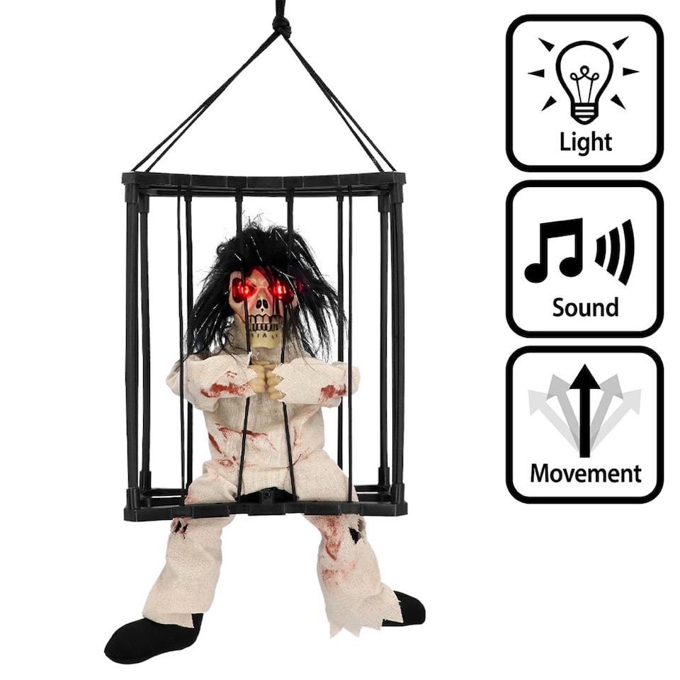 image 1 of Jailhouse Skeleton Ghost Halloween Light Up Hanging Decoration 28cm
