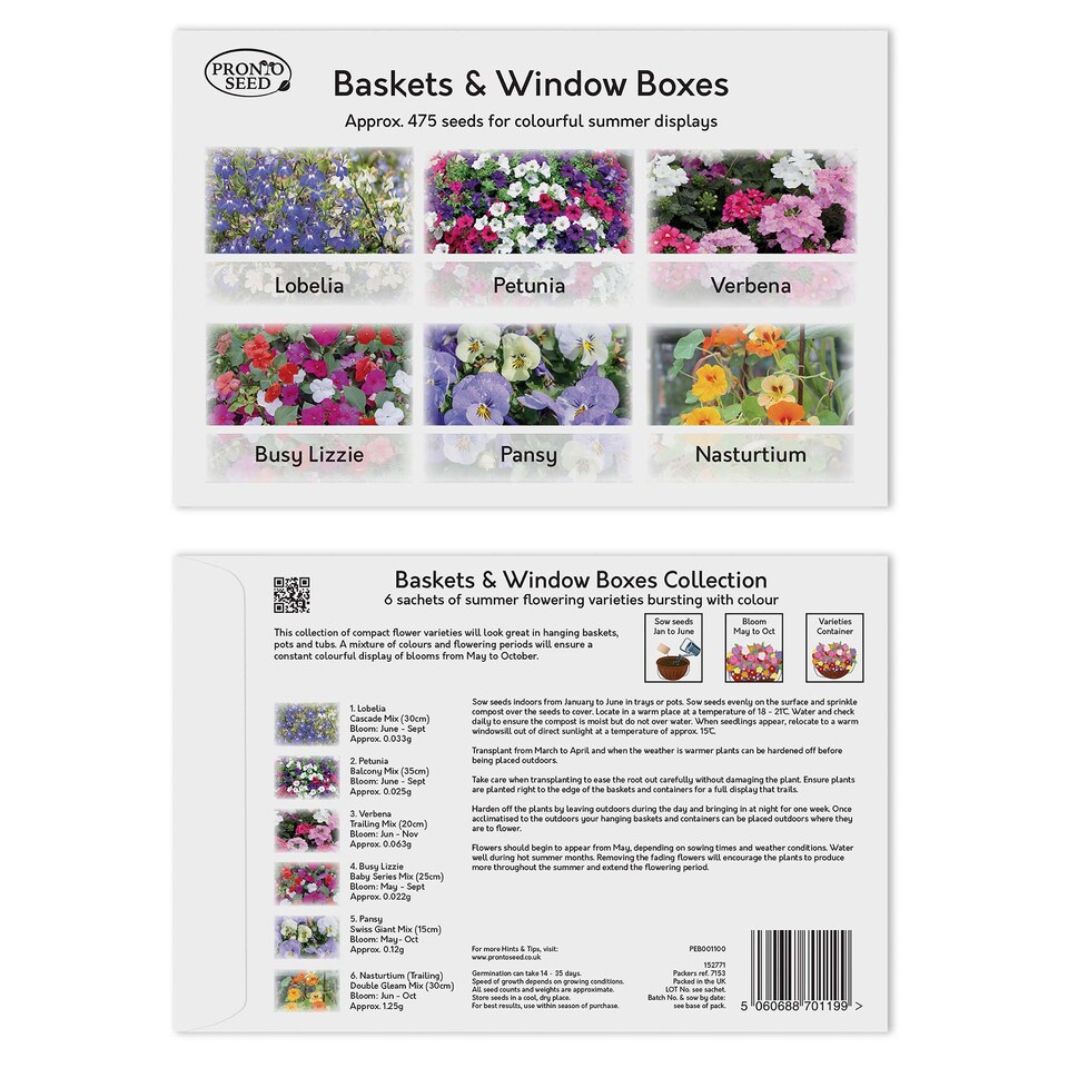 image 1 of Pronto Seed Bumper Baskets & Containers Flower Seed Variety Pack.  18 Varieties, Over 1400 Seeds