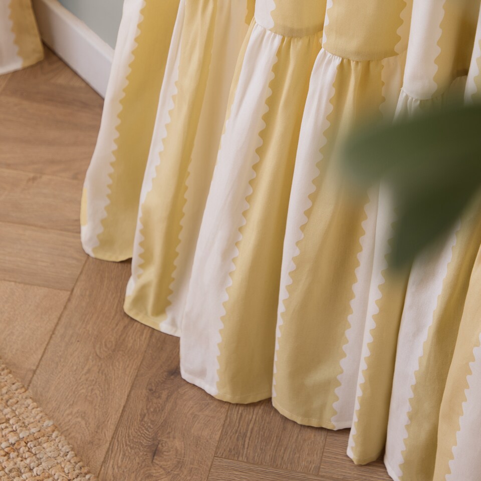 image 1 of Furn Birdie Stripe Fully Lined Ruffle Pencil Pleat Curtain Pair, Butter Yellow, (W) 117cm x (D) 183cm
