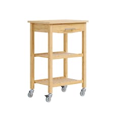 SoBuy Kitchen Trolley with Drawer and 2 Shelves, Natural Bamboo, 22.8x15.7x33.8 in, 10.75 kg - FKW135-N