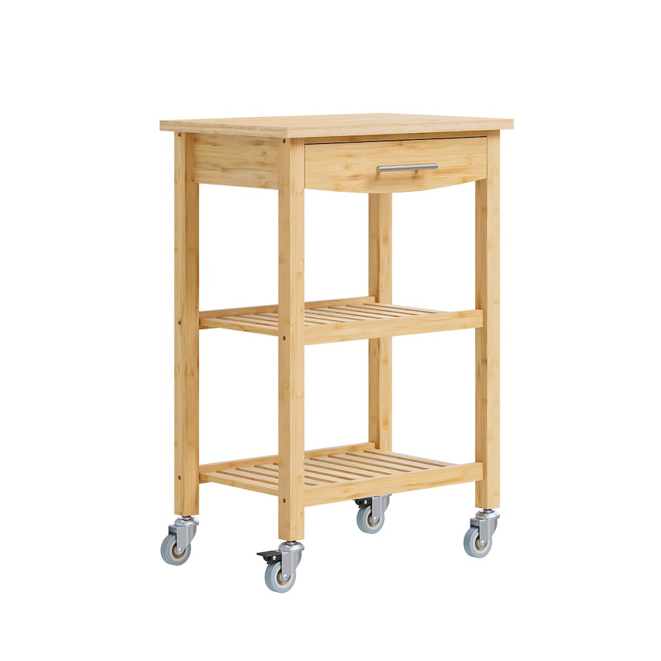 image 1 of SoBuy Kitchen Trolley with Drawer and 2 Shelves, Natural Bamboo, 22.8x15.7x33.8 in, 10.75 kg - FKW135-N