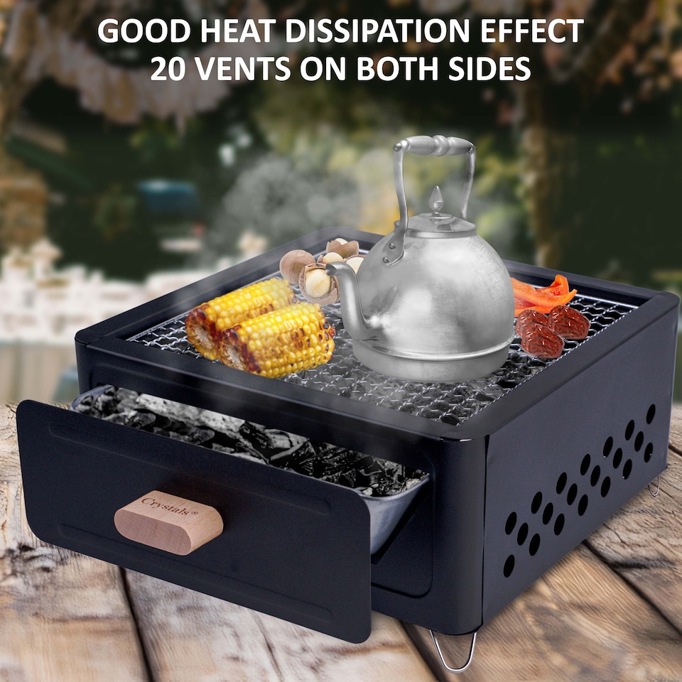 image 1 of Tabletop Folding Charcoal BBQ Grill Portable Outdoor Barbecue for Travel & Picnic White